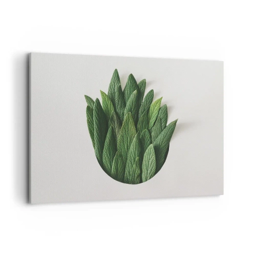 Cuadro sobre lienzo - Impresión de Imagen - Una composición de hojas verdes sobre un fondo claro. - 120x80cm - Curiosidad desenfrenada - Decoración de pared moderna para salón y dormitorio ARTTOR