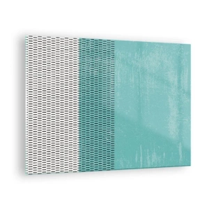 Cuadro sobre vidrio - Impresiones sobre Vidrio - Abstracción moderna en colores turquesa y blanco. - 70x50cm - Composición equilibrada - Decoración de pared moderna para salón y dormitorio ARTTOR