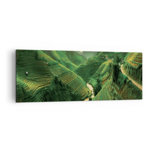 Cuadro sobre lienzo - Impresión de Imagen - Pintorescas terrazas de arroz en un valle verde iluminado por el sol poniente - 140x50cm - Valle vietnamita - Decoración de pared moderna para salón y dormitorio ARTTOR