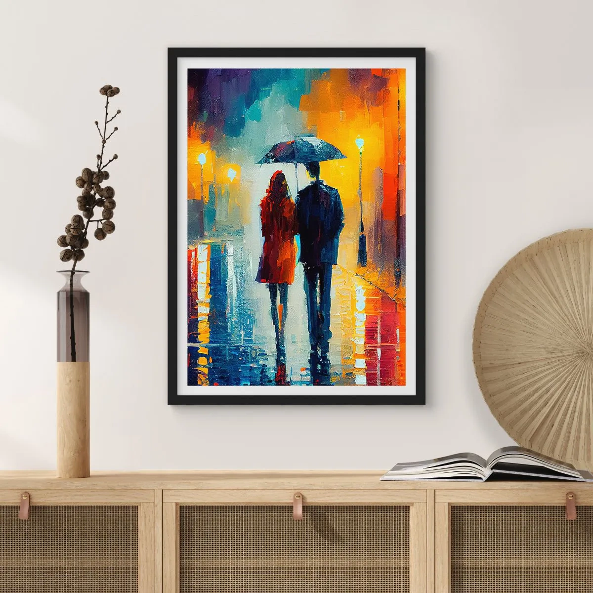 Póster en marco negro - Juntos en una noche llena de color - 40x50 cm