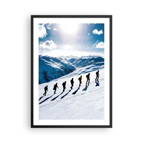 Póster en marco negro - Excursionistas en una ladera de montaña cubierta de nieve a pleno sol - 50x70cm - Equipo de conquistadores - Decoración de pared moderna para salón y dormitorio ARTTOR