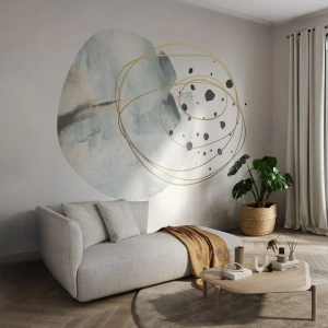 Fotomural Premium Sand - Abstracción minimalista con acuarela y líneas doradas. - 100x70cm - El concepto del espacio - Decoración de pared moderna para salón y dormitorio ARTTOR