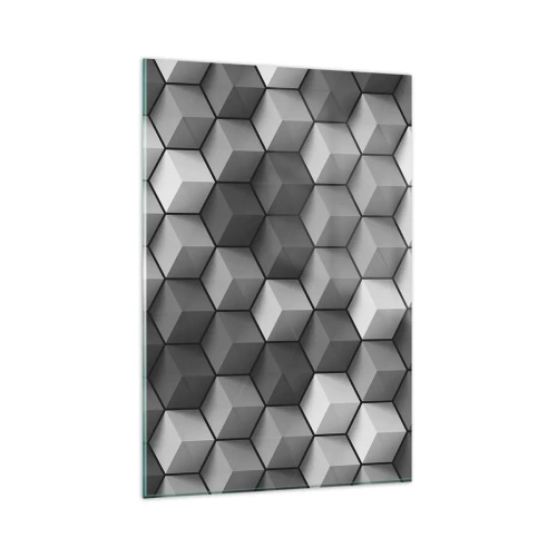 Cuadro sobre vidrio - Impresiones sobre Vidrio - Composición geométrica de cubos en tonos grises y negros. - 80x120cm - Rompecabezas cubista - Decoración de pared moderna para salón y dormitorio ARTTOR