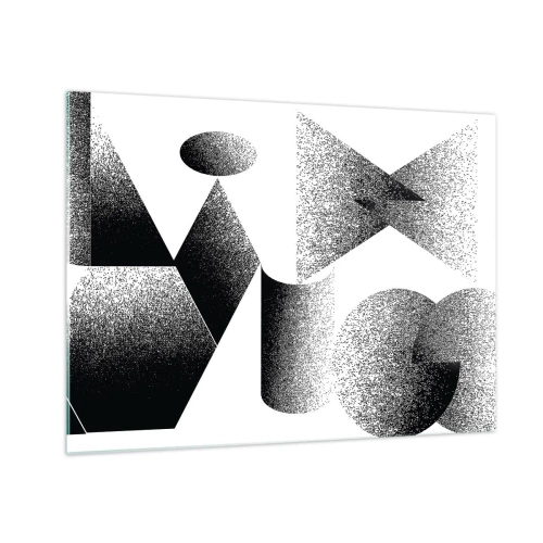 Cuadro sobre vidrio - Impresiones sobre Vidrio - Abstracción en blanco y negro con formas geométricas. - 70x50cm - Ángulos y óvalos - Decoración de pared moderna para salón y dormitorio ARTTOR