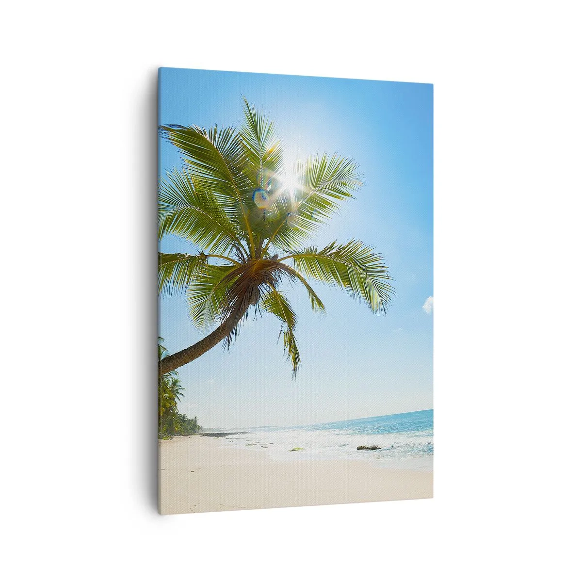 Cuadro sobre lienzo - Impresión de Imagen - Una playa con palmeras en un paisaje tropical. - 70x100cm - Mi lugar privado - Decoración de pared moderna para salón y dormitorio ARTTOR