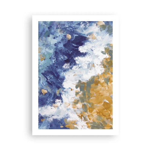Póster - Una composición abstracta en tonos azul, blanco y dorado. - 50x70cm - Danza de los elementos - Decoración de pared moderna para salón y dormitorio ARTTOR