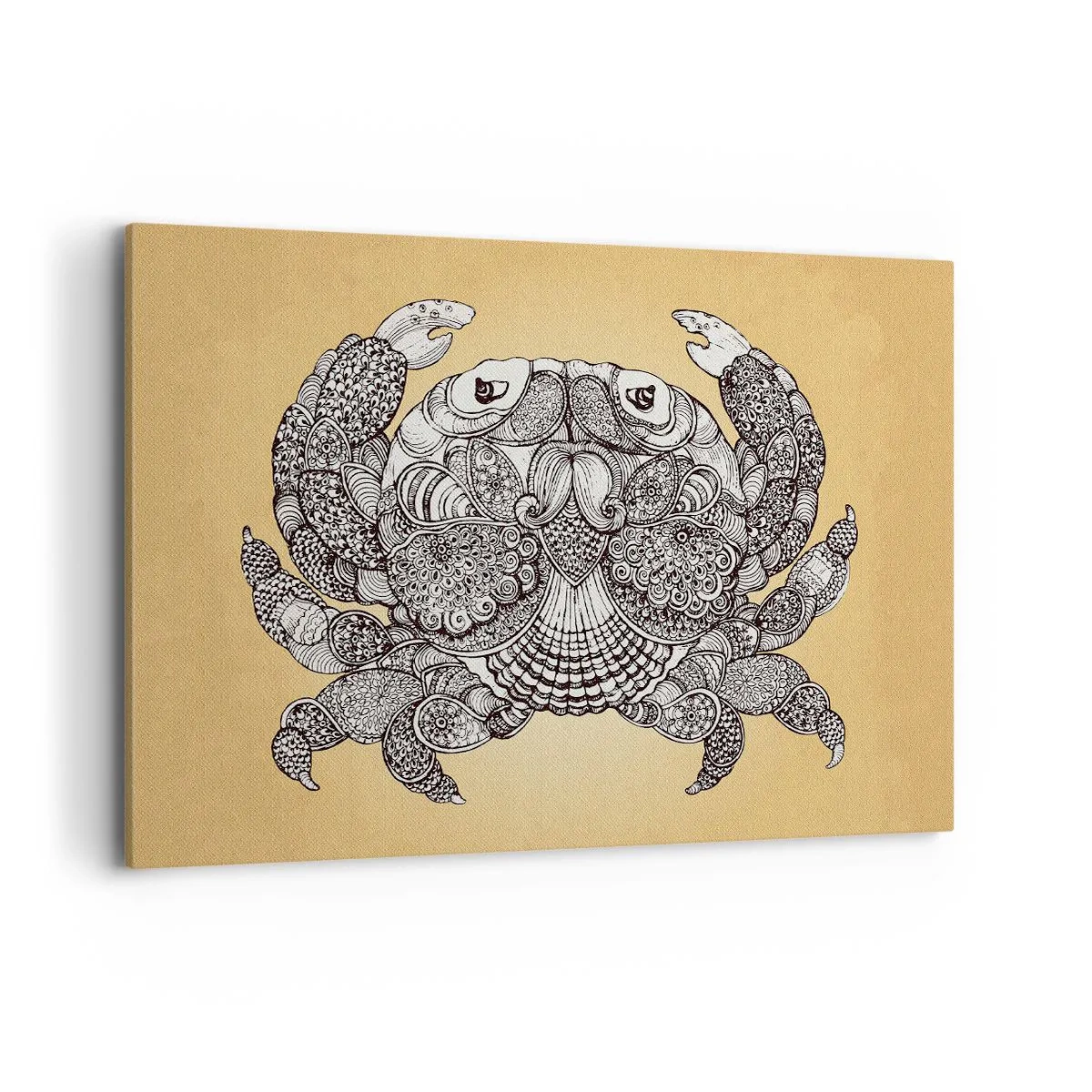 Cuadro sobre lienzo - Impresión de Imagen - Dibujo decorativo de un cangrejo sobre fondo dorado. - 120x80cm - Cuentos del Sr. Cangrejo - Decoración de pared moderna para salón y dormitorio ARTTOR