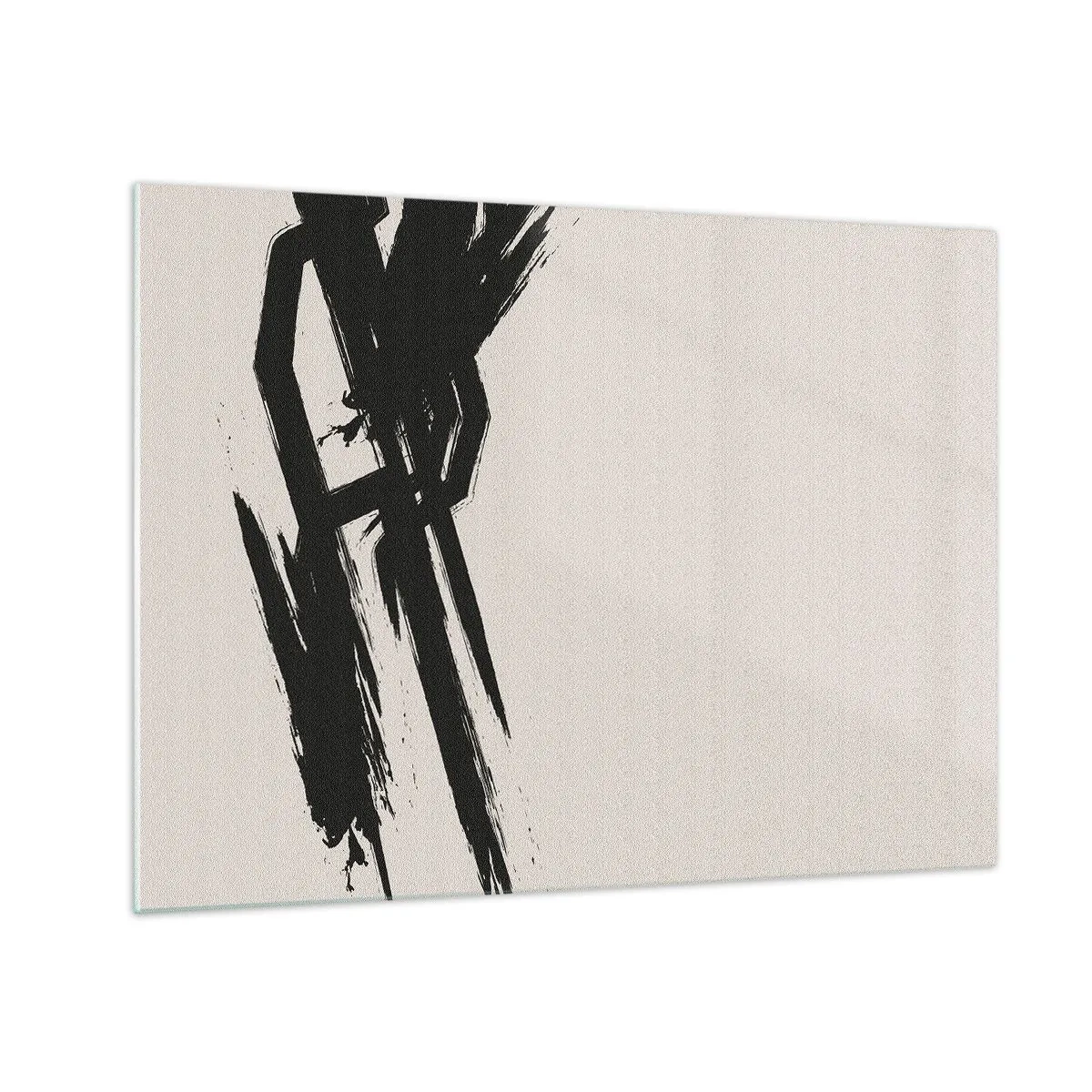 Cuadro sobre vidrio - Impresiones sobre Vidrio - Una pincelada negra dinámica sobre un fondo claro. - 70x50cm - Impulso imparable - Decoración de pared moderna para salón y dormitorio ARTTOR