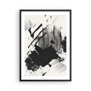 Póster en marco negro - Pinceladas abstractas en blanco y negro - 50x70cm - Abstracción: la expresión del negro - Decoración de pared moderna para salón y dormitorio ARTTOR