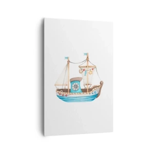 Cuadro sobre lienzo - Impresión de Imagen - Ilustración de un barco en colores pastel sobre un fondo blanco. - 80x120cm - A la aventura - Decoración de pared moderna para salón y dormitorio ARTTOR