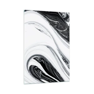 Cuadro sobre vidrio - Impresiones sobre Vidrio - Abstracción en blanco y negro con líneas dinámicas y remolinos. - 70x100cm - Combinando opuestos - Decoración de pared moderna para salón y dormitorio ARTTOR