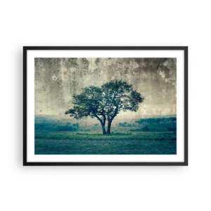 Póster en marco negro - Un árbol solitario contra un paisaje brumoso. - 70x50cm - El manzano - Decoración de pared moderna para salón y dormitorio ARTTOR