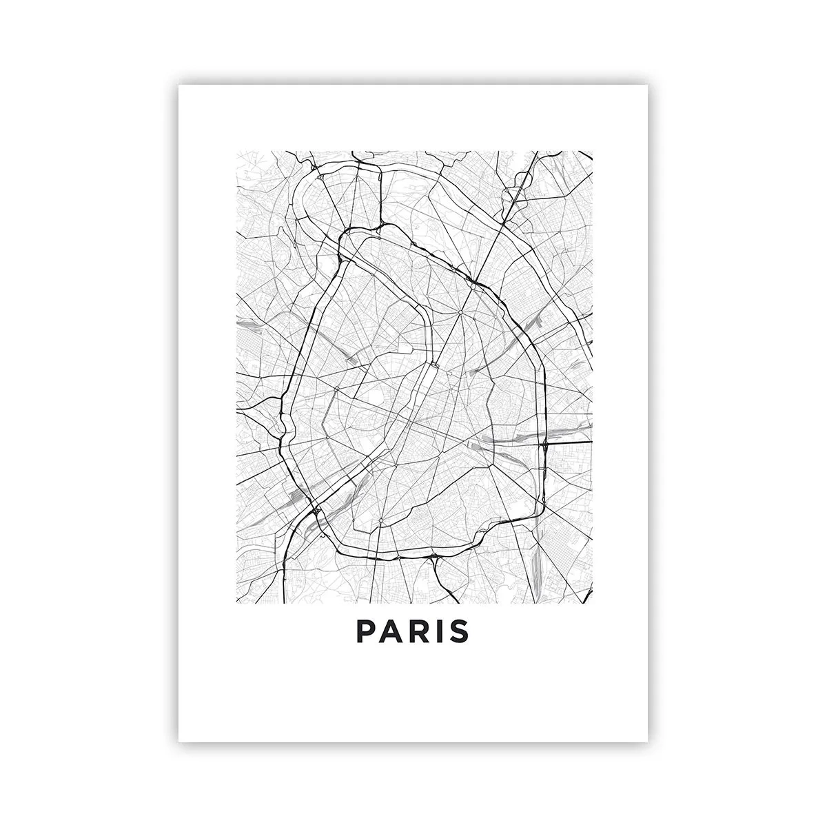 Póster - Un mapa de París en un estilo minimalista en blanco y negro. - 50x70cm - Flor de París - Decoración de pared moderna para salón y dormitorio ARTTOR