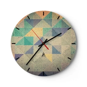 Reloj de pared - Reloj de vidrio - Patrón geométrico en colores pastel - 30x30cm - República de los triángulos - Decoración de pared moderna para salón, cocina y dormitorio ARTTOR