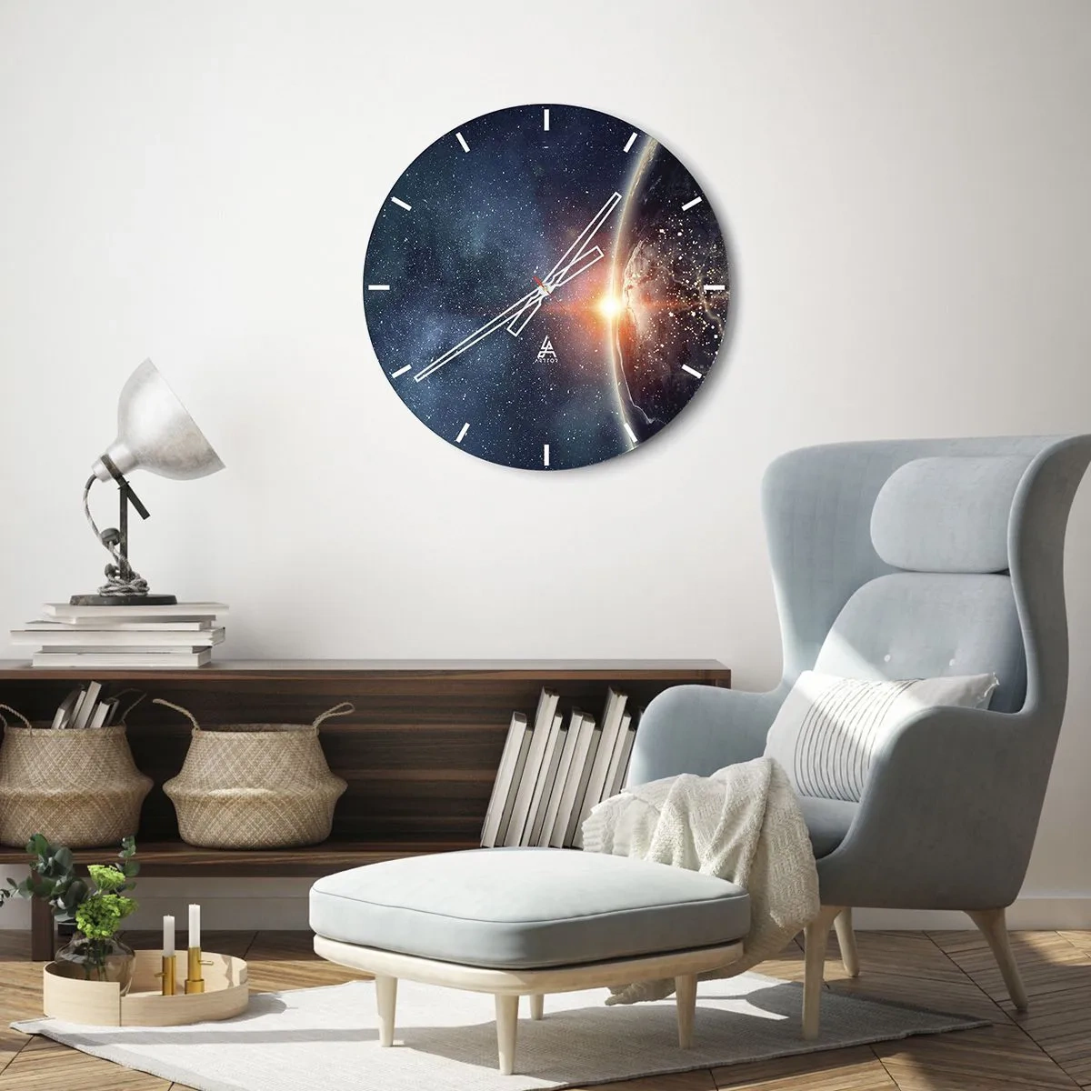 Reloj de pared - Reloj de vidrio - Vista de la Tierra desde el espacio con efecto amanecer - 30x30cm - En una nueva perspectiva - Decoración de pared moderna para salón, cocina y dormitorio ARTTOR