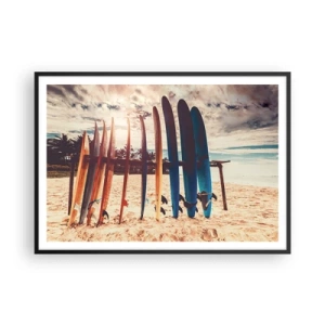 Póster en marco negro - Tablas de surf en la playa al atardecer - 100x70cm - Buenas noches, hasta mañana - Decoración de pared moderna para salón y dormitorio ARTTOR