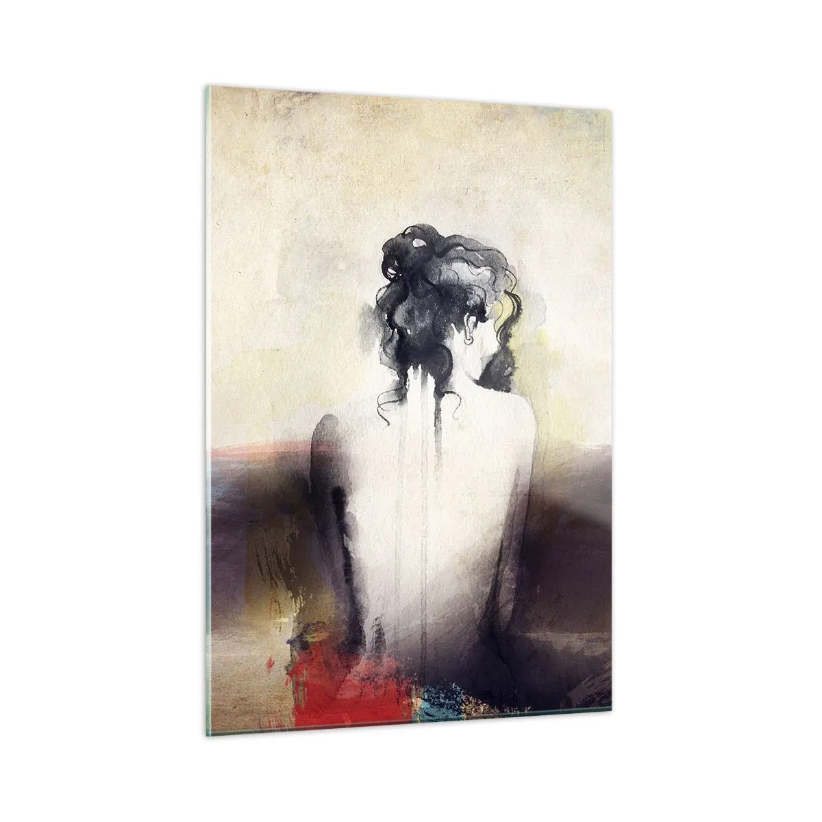 Cuadro sobre vidrio - Impresiones sobre Vidrio - Un retrato sutil de una mujer sobre un fondo de paisaje pastel. - 50x70cm - Líneas suaves, formas ovaladas - Decoración de pared moderna para salón y dormitorio ARTTOR