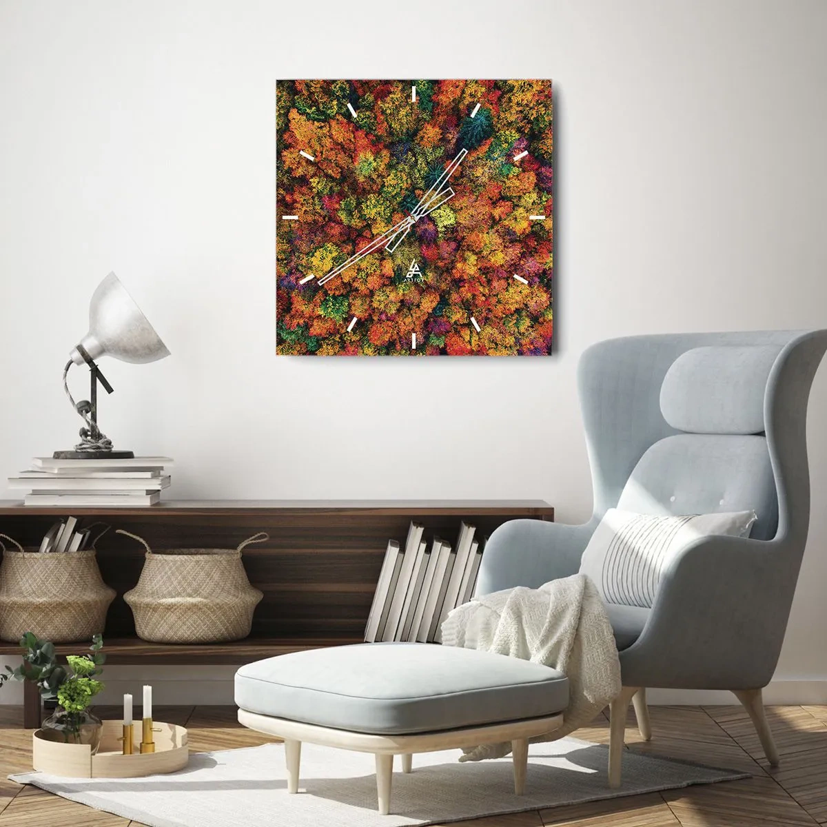 Reloj de pared - Reloj de vidrio - Un ramo de árboles otoñales - 30x30 cm