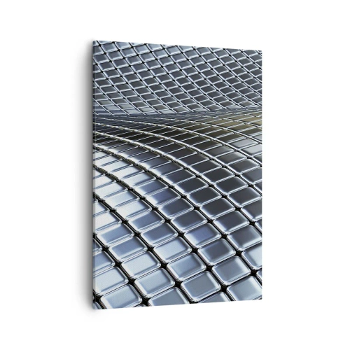 Cuadro sobre lienzo - Impresión de Imagen - Estructura moderna de cuadrados metálicos. - 50x70cm - Ola de plata - Decoración de pared moderna para salón y dormitorio ARTTOR