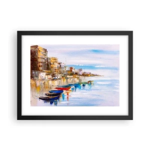 Póster en marco negro - Puerto urbano multicolor - 40x30 cm