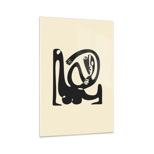 Cuadro sobre vidrio - Impresiones sobre Vidrio - Una figura abstracta en negro sobre un fondo beige. - 70x100cm - Casi Picasso - Decoración de pared moderna para salón y dormitorio ARTTOR