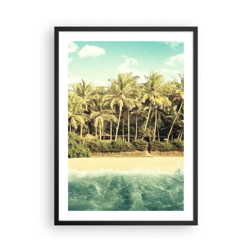 Póster en marco negro - Playa tropical con palmeras y aguas azules. - 50x70cm - ¿Qué tal aquí? - Decoración de pared moderna para salón y dormitorio ARTTOR