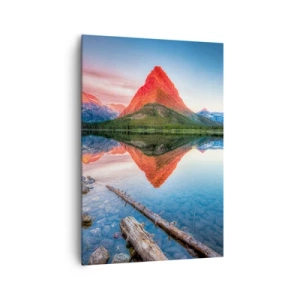 Cuadro sobre lienzo - Impresión de Imagen - Una montaña reflejada en un lago al atardecer. - 70x100cm - Cálido y frío - Decoración de pared moderna para salón y dormitorio ARTTOR