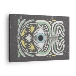 Cuadro sobre lienzo - Impresión de Imagen - Un ojo simbólico rodeado de patrones abstractos. - 70x50cm - Rituales tribales - Decoración de pared moderna para salón y dormitorio ARTTOR