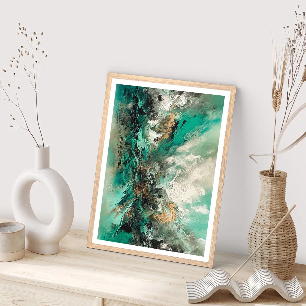 Póster en marco roble claro - Hervor negro esmeralda - 40x50 cm