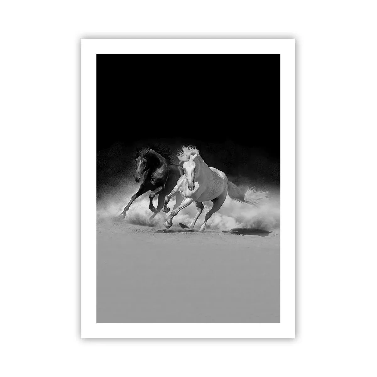 Póster - Caballos al galope contra un fondo monocromático - 50x70cm - El galope de la libertad - Decoración de pared moderna para salón y dormitorio ARTTOR