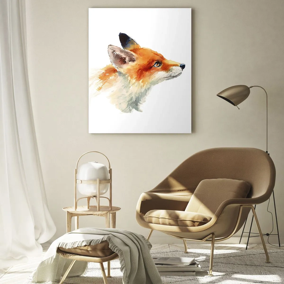 Cuadro sobre vidrio - Impresiones sobre Vidrio - Ilustración en acuarela de un zorro mirando a la distancia. - 50x70cm - Nunca se es demasiado cuidadoso - Decoración de pared moderna para salón y dormitorio ARTTOR