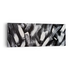 Cuadro sobre lienzo - Impresión de Imagen - Abstracción dinámica con pinceladas blancas sobre fondo negro. - 140x50cm - Abstracción en el espíritu industrial - Decoración de pared moderna para salón y dormitorio ARTTOR