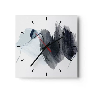 Reloj de pared - Reloj de vidrio - Composición abstracta en tonos grises y azules. - 30x30cm - Intensidad y movimiento - Decoración de pared moderna para salón y dormitorio ARTTOR
