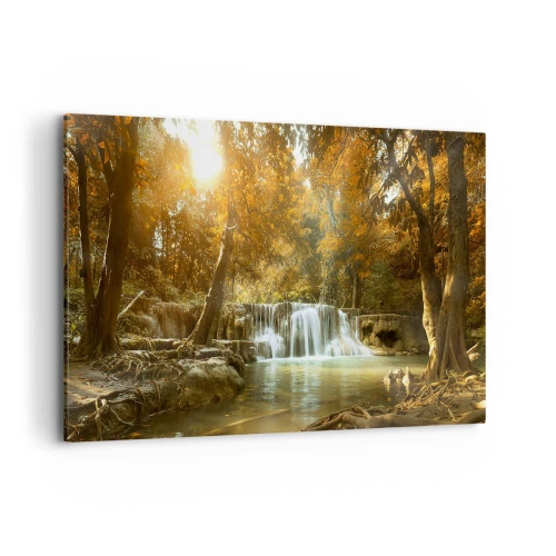 Cuadro sobre lienzo - Impresión de Imagen - Paisaje otoñal con cascada - 120x80cm - Una cascada en el parque - Decoración de pared moderna para salón y dormitorio ARTTOR