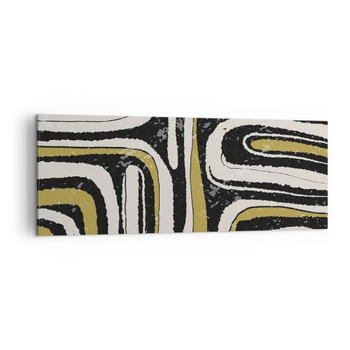 Cuadro sobre lienzo - Impresión de Imagen - Patrón abstracto en negro, blanco y dorado. - 140x50cm - Composición: tramos y callejones - Decoración de pared moderna para salón y dormitorio ARTTOR