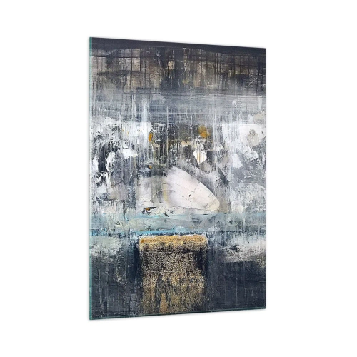 Cuadro sobre vidrio - Impresiones sobre Vidrio - Un paisaje abstracto dominado por el gris y el azul. - 50x70cm - Hielo abstracto - Decoración de pared moderna para salón y dormitorio ARTTOR