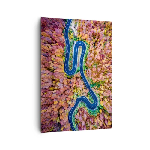 Cuadro sobre lienzo - Impresión de Imagen - Un camino sinuoso en un bosque otoñal visto a vista de pájaro - 70x100cm - Un camino sinuoso a través del bosque - Decoración de pared moderna para salón y dormitorio ARTTOR