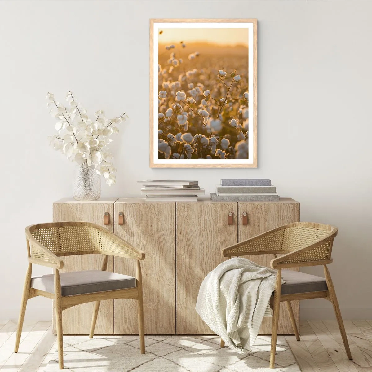 Póster en marco roble claro - Un campo esponjoso - 70x100 cm