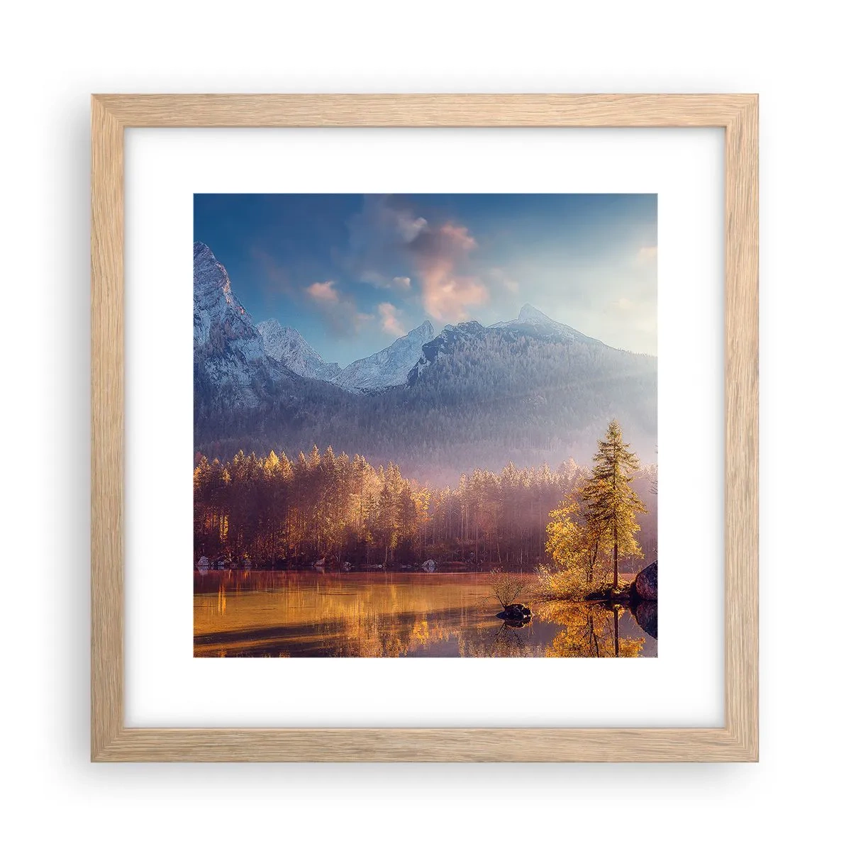 Póster en marco roble claro - Entre las montañas y los valles - 30x30 cm