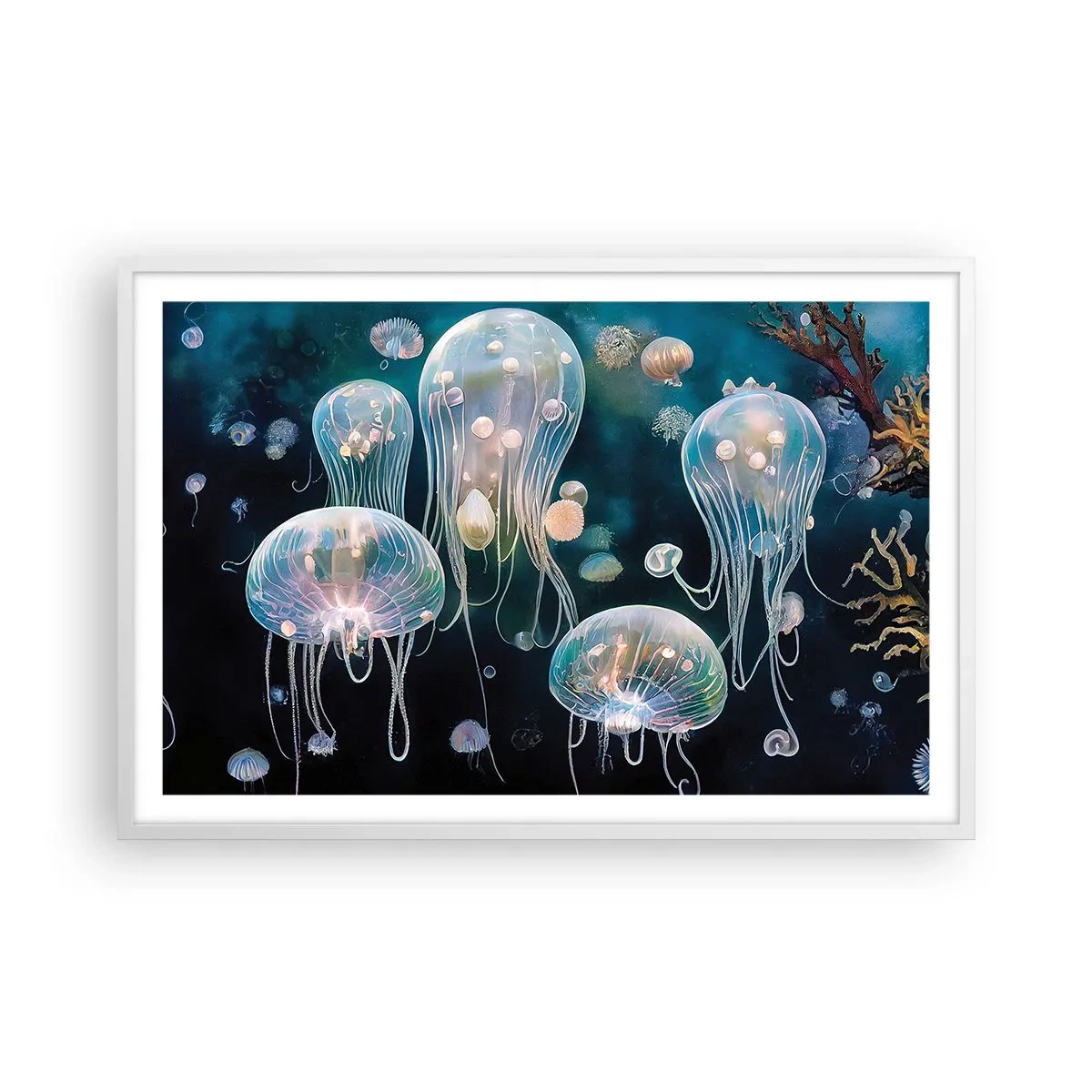 Póster en marco blanco - Globos submarinos - 91x61 cm