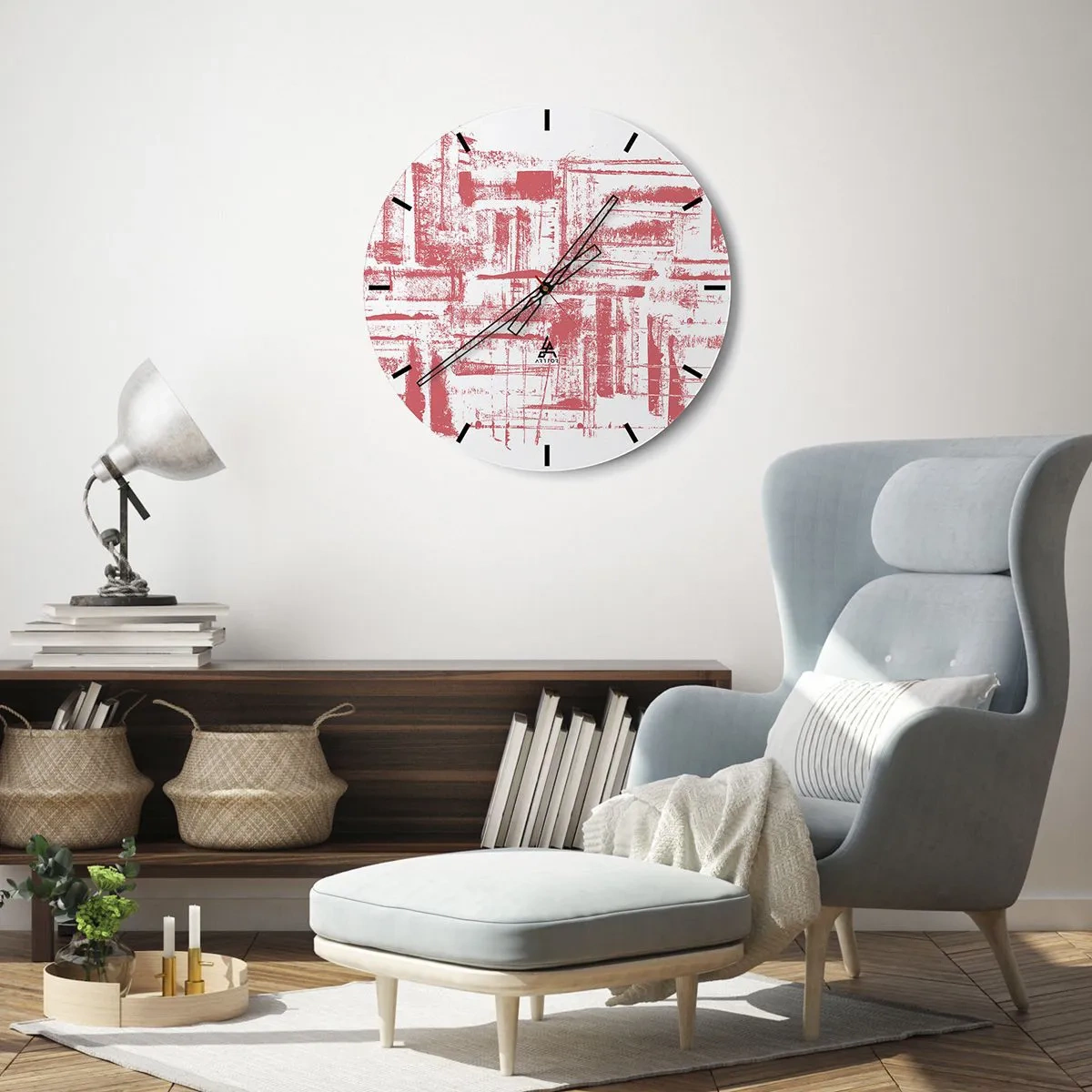 Reloj de pared - Reloj de vidrio - Símbolos gráficos y abstractos y texturas en tonos beige y negro. - 30x30cm - Ciudad roja - Decoración de pared moderna para salón, cocina y dormitorio ARTTOR