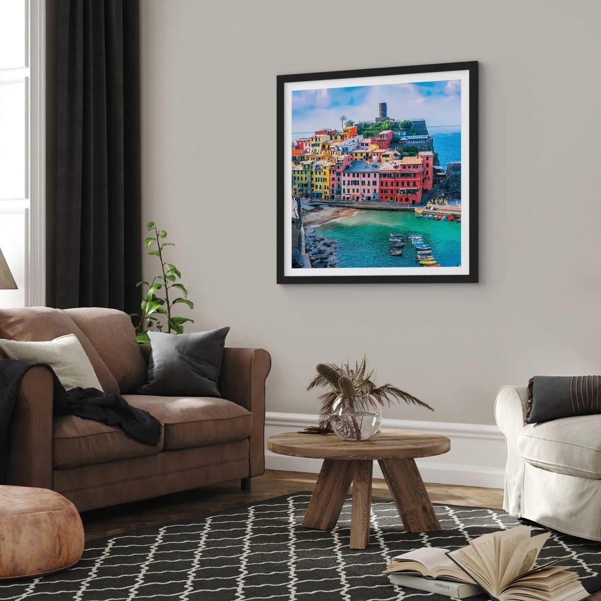 Póster en marco negro - Pueblo mágico del Mediterráneo - 50x50 cm