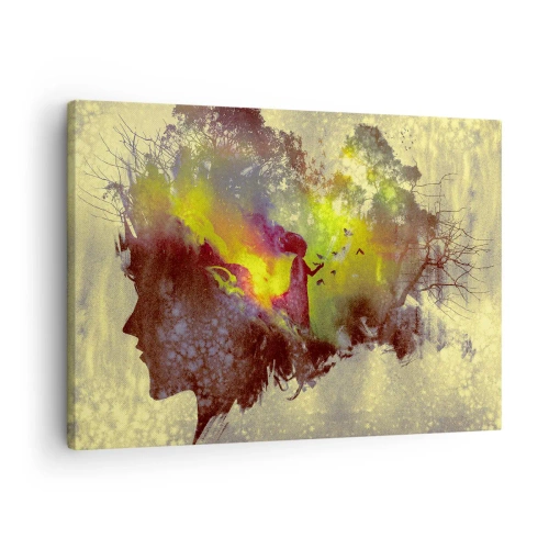 Cuadro sobre lienzo - Impresión de Imagen - Silueta artística de una mujer con la naturaleza al fondo. - 70x50cm - La madre naturaleza - Decoración de pared moderna para salón y dormitorio ARTTOR