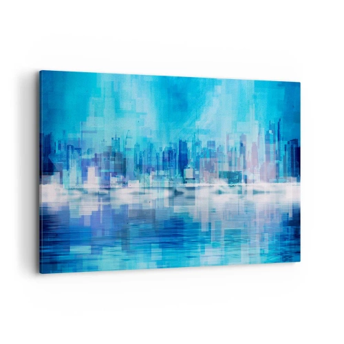Cuadro sobre lienzo - Impresión de Imagen - Panorama abstracto de la ciudad en tonos azules - 120x80cm - La urbe azul - Decoración de pared moderna para salón y dormitorio ARTTOR
