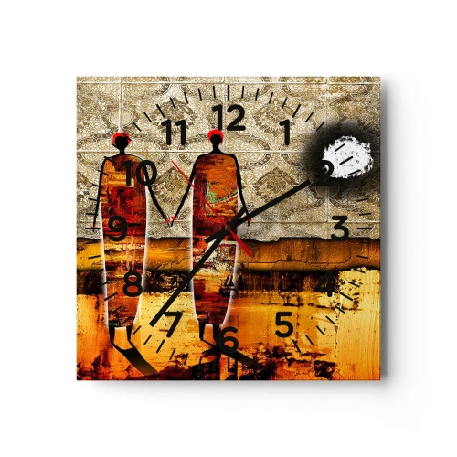 Reloj de pared - Reloj de vidrio - Composición étnica en colores africanos - 40x40 cm