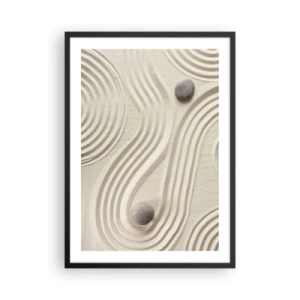 Póster en marco negro - Una composición minimalista de un jardín zen japonés con piedras. - 50x70cm - Un toque de calidez - Decoración de pared moderna para salón y dormitorio ARTTOR