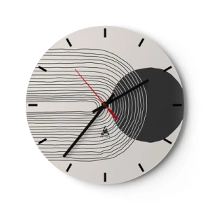 Reloj de pared - Reloj de vidrio - Líneas abstractas y un círculo negro sobre un fondo claro en una composición gráfica. - 30x30cm - Temblor y certeza - Decoración de pared moderna para salón, cocina y dormitorio ARTTOR