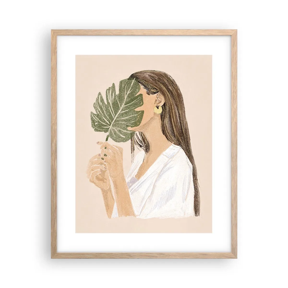 Póster en marco roble claro - Retrato misterioso con un abanico - 40x50 cm