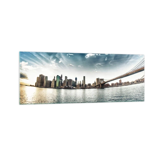 Cuadro sobre vidrio - Impresiones sobre Vidrio - Panorama de la ciudad con un puente contra el cielo azul. - 140x50cm - Isla de cristal - Decoración de pared moderna para salón y dormitorio ARTTOR