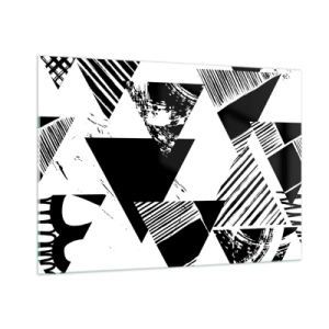 Cuadro sobre vidrio - Impresiones sobre Vidrio - Patrones geométricos en blanco y negro con motivos triangulares. - 100x70cm - Una lluvia de triángulos - Decoración de pared moderna para salón y dormitorio ARTTOR